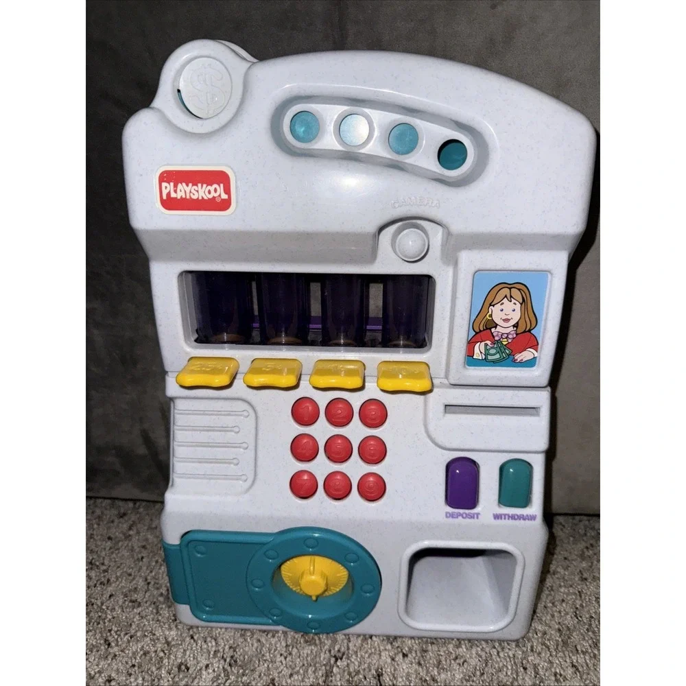 WORKS! Vintage 1997 Playskool Saving Sounds Bank ATM Toy Real Coin Sorter Sounds